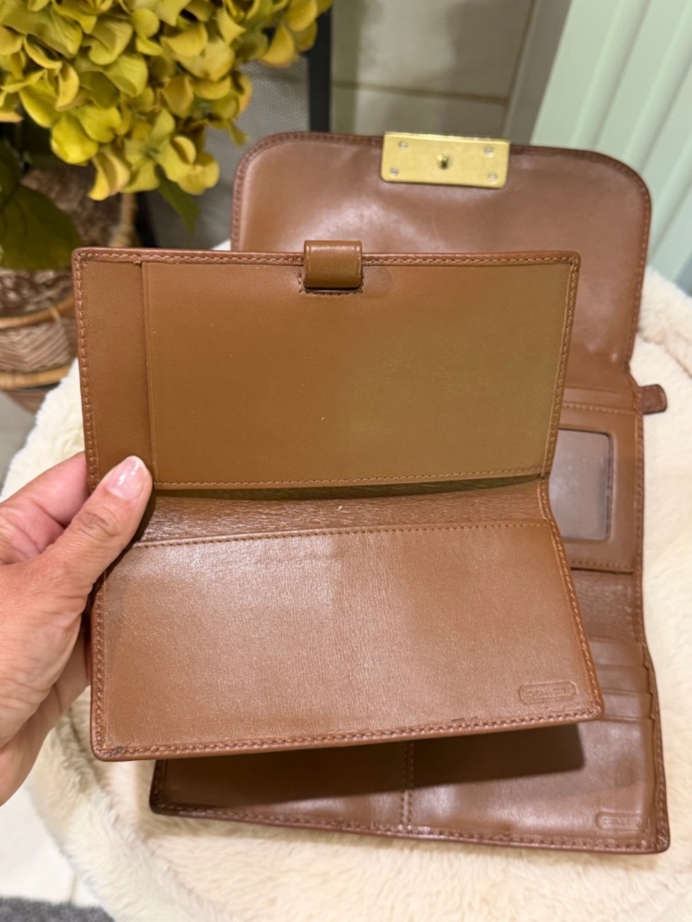 Coach Kristin Leather Checkbook Flap Wallet in Antique Brown - Picture 8 of 11
